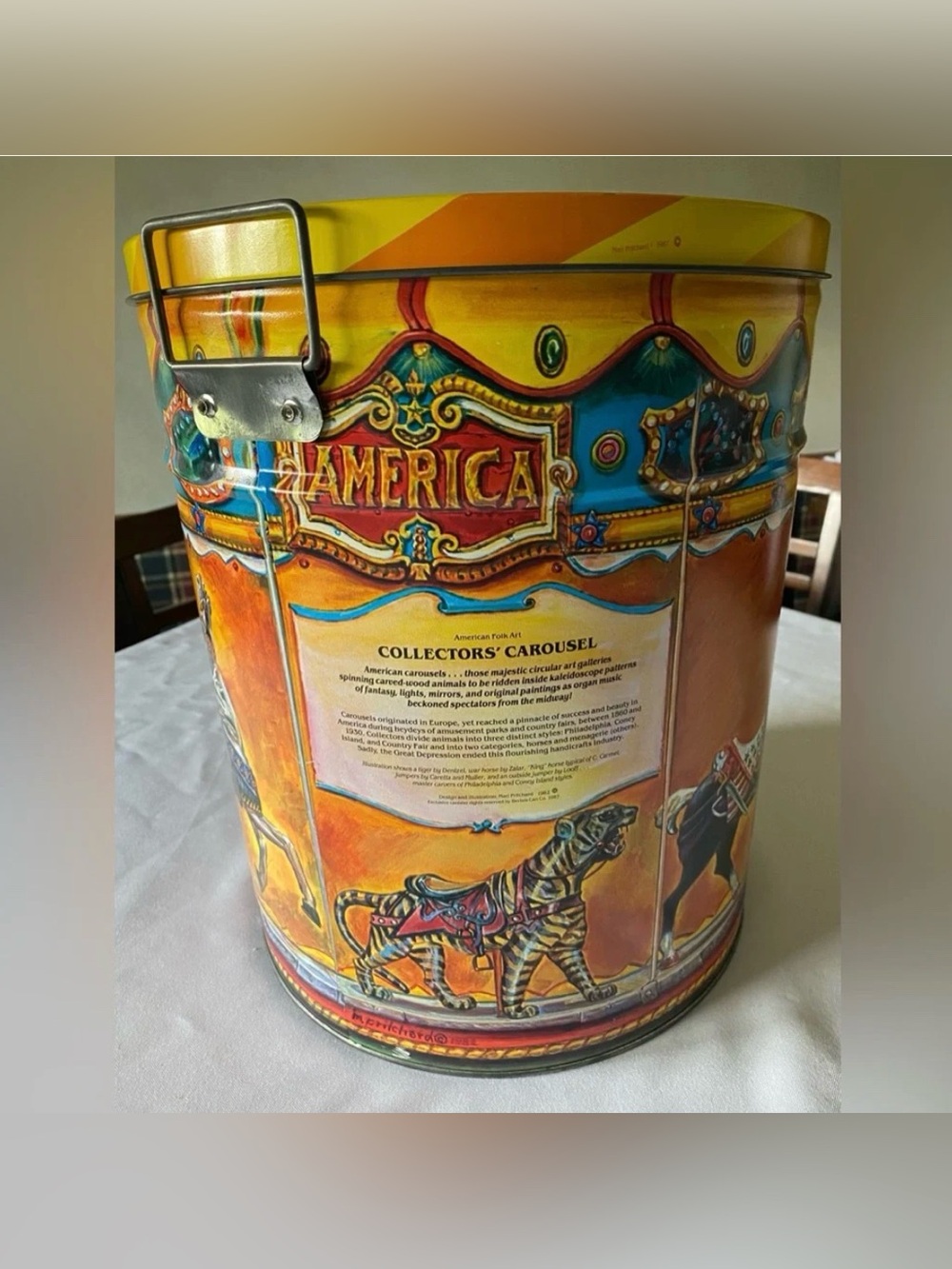 Mari Pritchard Collector’s Carousel Bertel’s Can Co Tin Gorgeous RARE Vintage